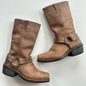 Harley-Davidson Hustin Brown Leather Harness Moto Biker Boots Size 7.5